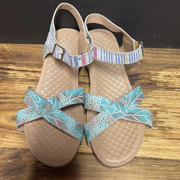 L'Artiste by Spring Step Women' Leather Vella Comfort Wedge Sandals Blue Size 41 - Picture 7 of 7